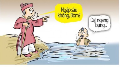 Mưa to làm ngập đến bụng thằng Bờm