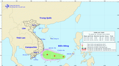 Hình thành vùng áp thấp trên khu vực Nam Biển Đông