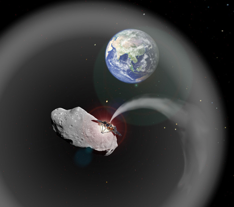 H&igrave;nh[-]minh[-]họa[-]một[-]phi[-]thuyền[-]thổi[-]bụi[-]từ[-]bề[-]mặt[-]thi&ecirc;n[-]thạch[-]gần[-]tr&aacute;i[-]đất[-]để[-]tạo[-]ra[-]đ&aacute;m[-]m&acirc;y[-]bụi.[-]Ảnh:[-]NASA.