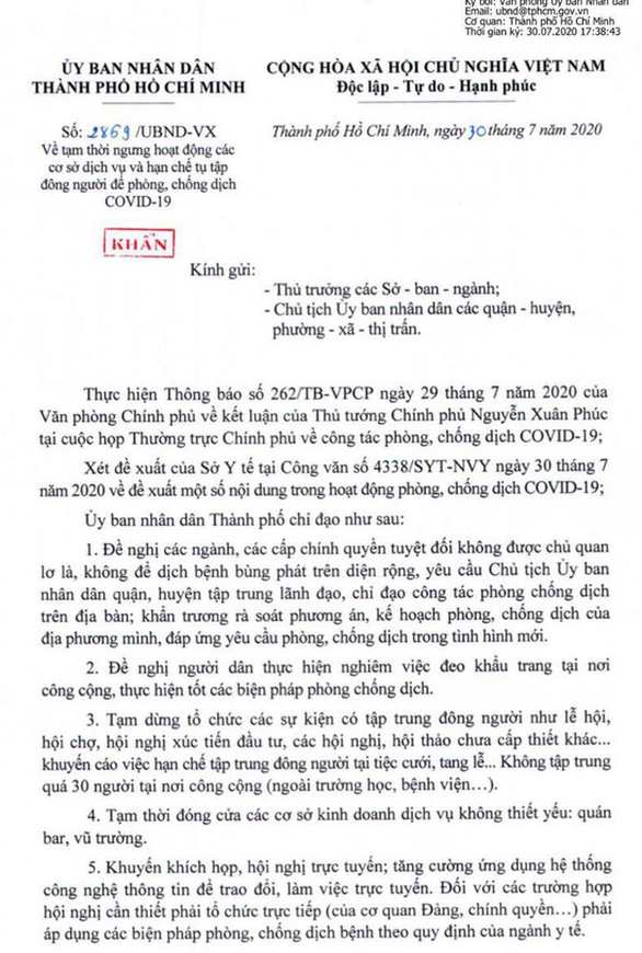 TP.HCM:[-]Từ[-]0g[-]đêm[-]nay[-]31-7,[-]cấm[-]tụ[-]tập[-]30[-]người,[-]đóng[-]cửa[-]bar,[-]vũ[-]trường